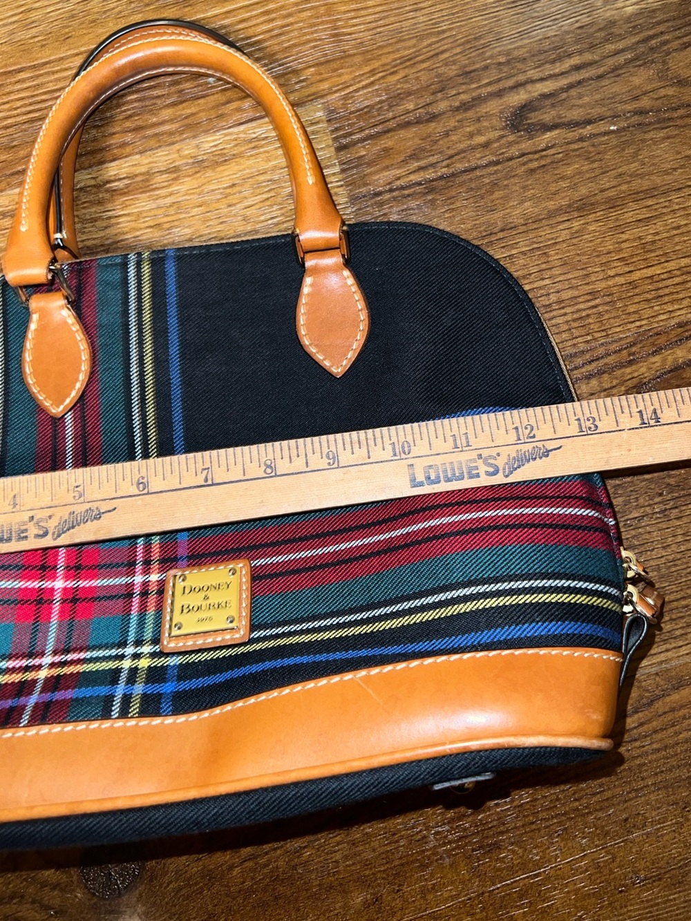 Dooney & Bourke Navy Quiet Luxury Plaid Red Tartan Leather Trim Zip Up Satchel - Picture 13 of 15